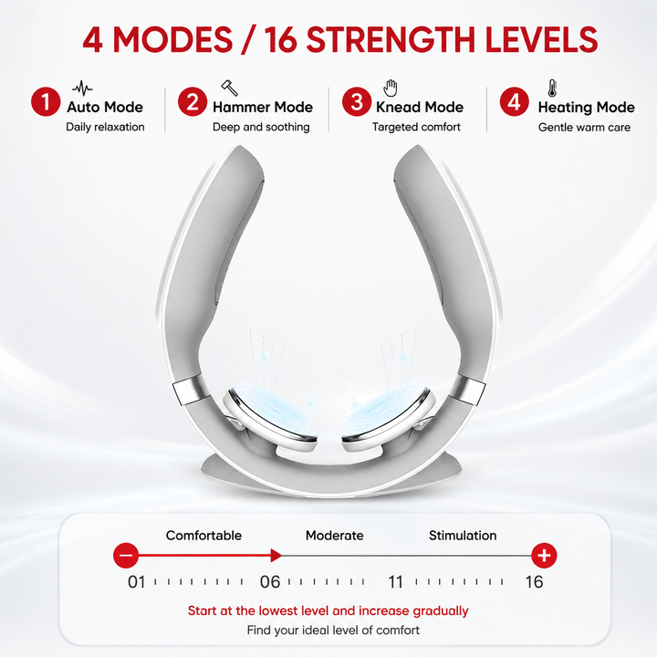 Premium Cordless Neck Massager with Heat EMS Deep Tissue Relaxation Device 16 Intensity Levels Hands-Free Neck Pain Relief Massager for Daily Use