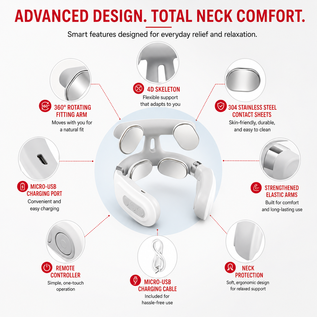 Premium Cordless Neck Massager with Heat EMS Deep Tissue Relaxation Device 16 Intensity Levels Hands-Free Neck Pain Relief Massager for Daily Use