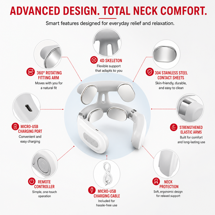 Premium Cordless Neck Massager with Heat EMS Deep Tissue Relaxation Device 16 Intensity Levels Hands-Free Neck Pain Relief Massager for Daily Use