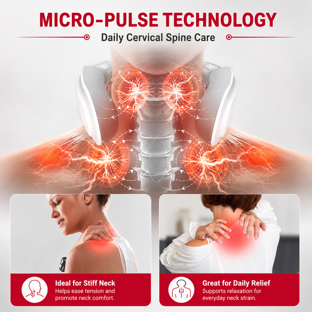 Premium Cordless Neck Massager with Heat EMS Deep Tissue Relaxation Device 16 Intensity Levels Hands-Free Neck Pain Relief Massager for Daily Use