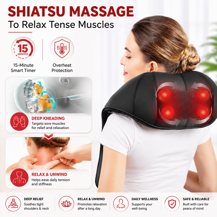 Premium Cordless Neck and Shoulder Massager Shiatsu Massage Pillow with Heat Portable Deep Tissue Back Neck Leg Massager for Home Travel Use