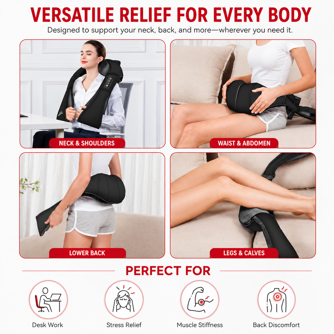 Premium Cordless Neck and Shoulder Massager Shiatsu Massage Pillow with Heat Portable Deep Tissue Back Neck Leg Massager for Home Travel Use