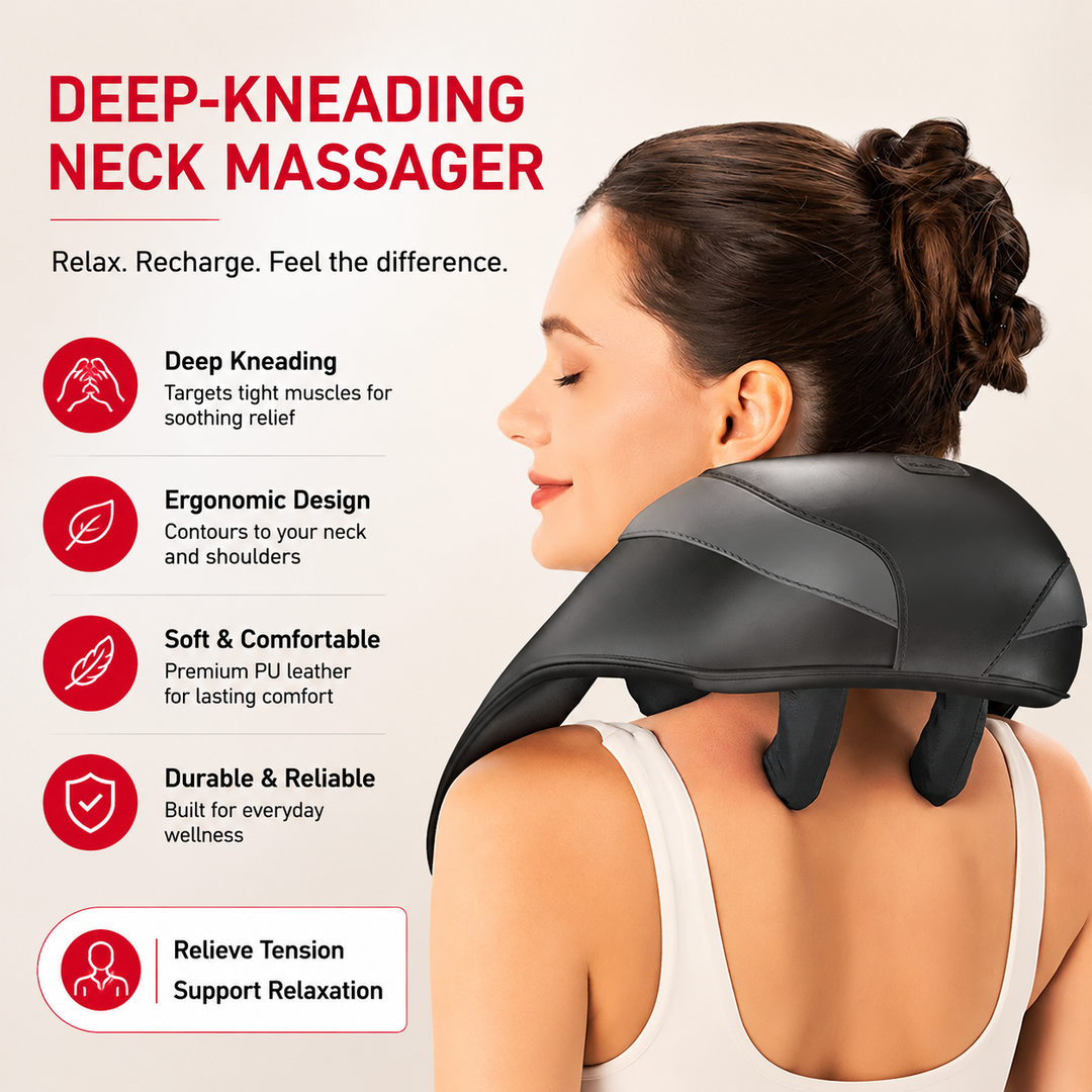 Premium Cordless Shiatsu Neck &amp; Shoulder Massager 6 Nodes Heat Therapy Deep Tissue Massage Device 2000mAh Rechargeable Portable Pain Relief
