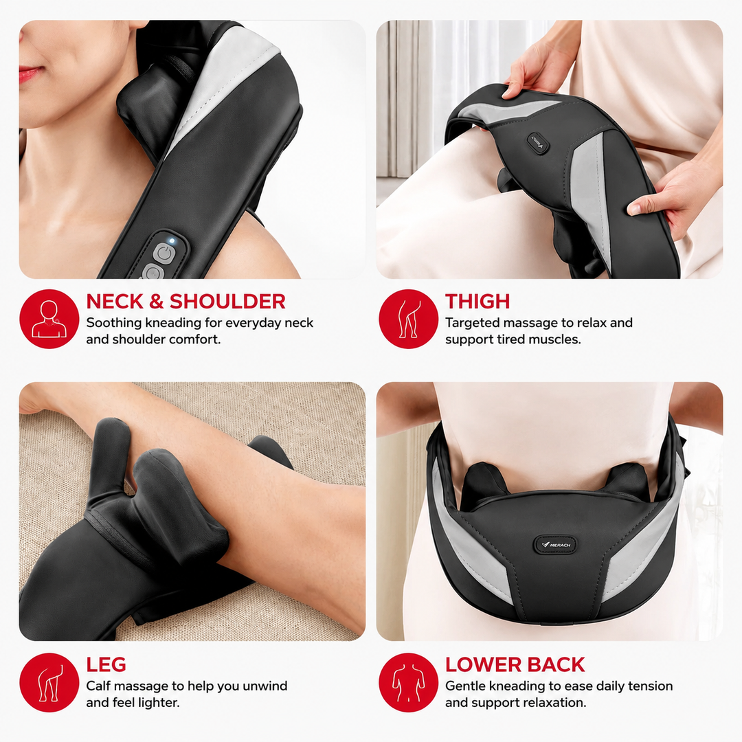Premium Cordless Shiatsu Neck &amp; Shoulder Massager 6 Nodes Heat Therapy Deep Tissue Massage Device 2000mAh Rechargeable Portable Pain Relief