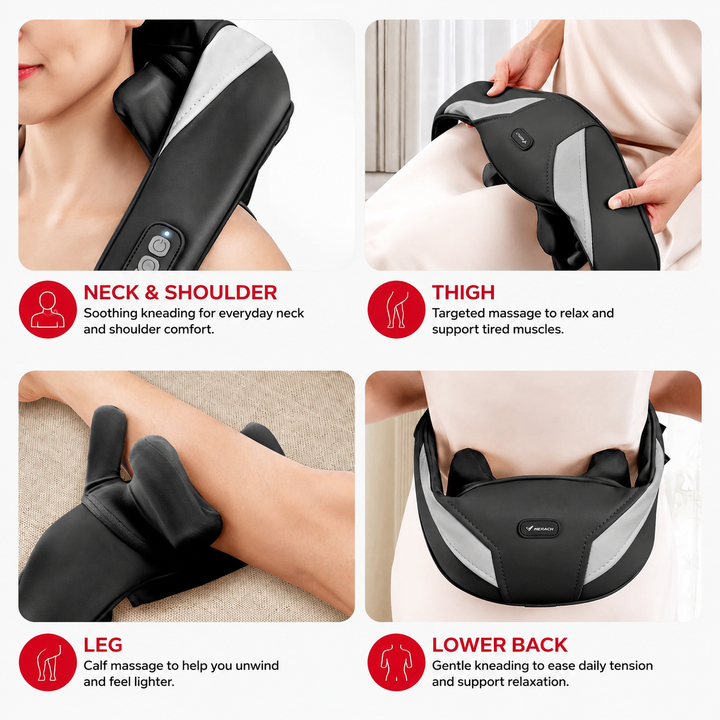 Premium Cordless Shiatsu Neck &amp; Shoulder Massager 6 Nodes Heat Therapy Deep Tissue Massage Device 2000mAh Rechargeable Portable Pain Relief