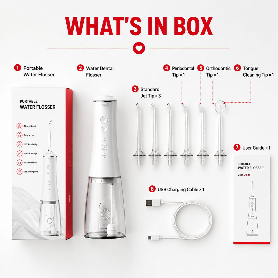 Premium Cordless Water Flosser 280ml Portable Oral Irrigator 4 Modes 6 Tips USB Rechargeable IPX7 Waterproof Dental Cleaner Deep Gum Care Travel Device