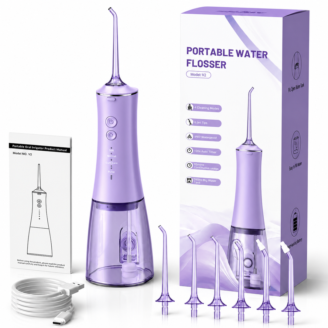 Premium Cordless Water Flosser 280ml Portable Oral Irrigator 4 Modes 6 Tips USB Rechargeable IPX7 Waterproof Dental Cleaner Deep Gum Care Travel Device