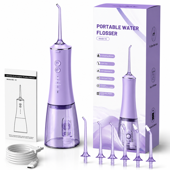 Premium Cordless Water Flosser 280ml Portable Oral Irrigator 4 Modes 6 Tips USB Rechargeable IPX7 Waterproof Dental Cleaner Deep Gum Care Travel Device