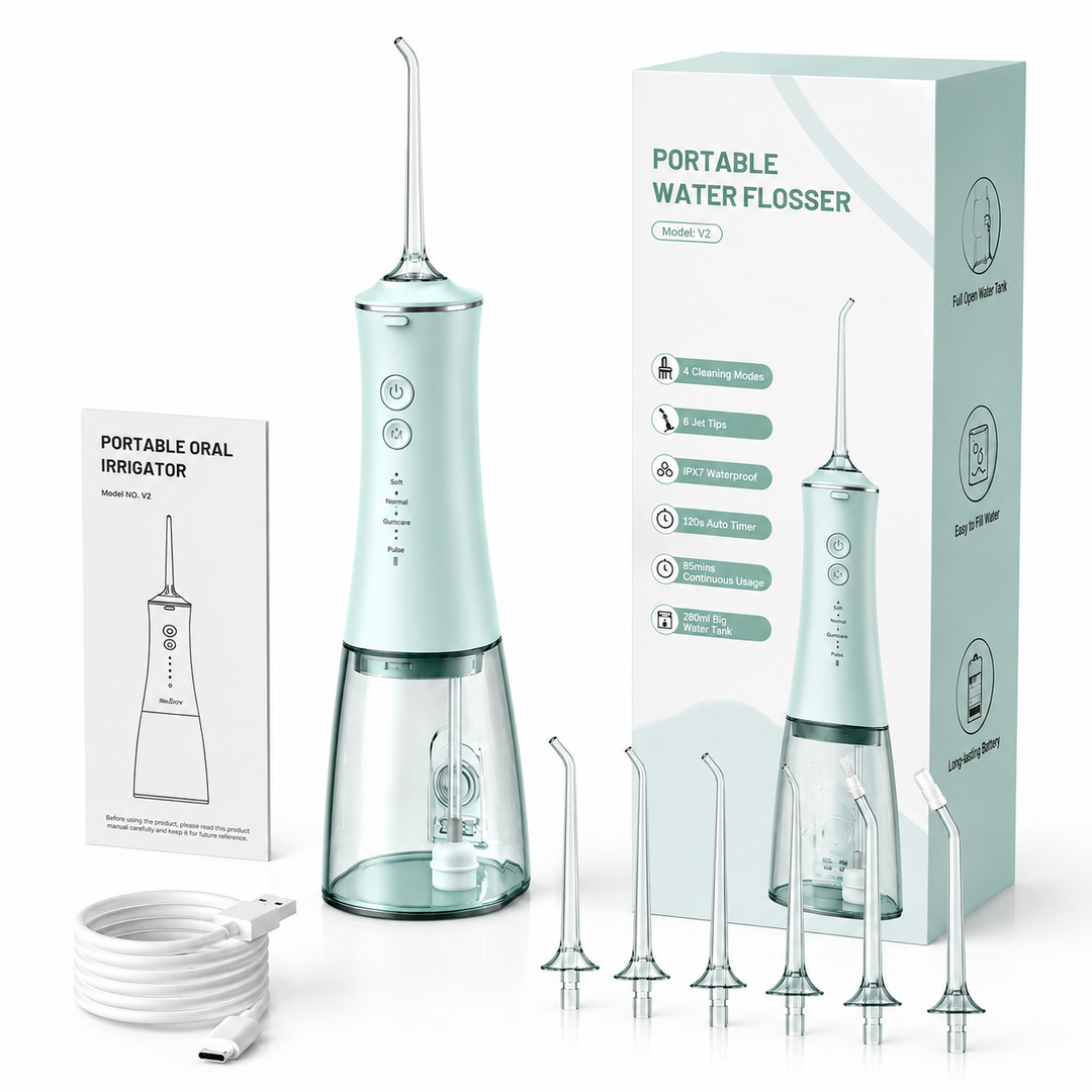 Premium Cordless Water Flosser 280ml Portable Oral Irrigator 4 Modes 6 Tips USB Rechargeable IPX7 Waterproof Dental Cleaner Deep Gum Care Travel Device