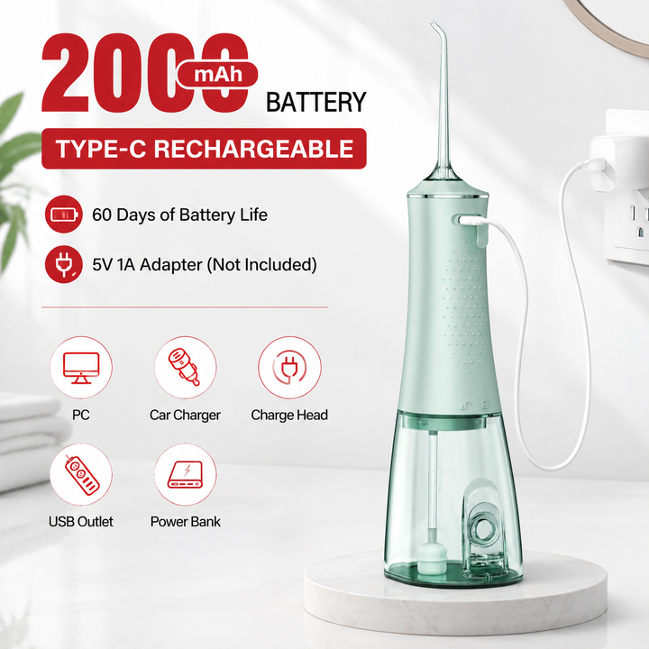 Premium Cordless Water Flosser 280ml Portable Oral Irrigator 4 Modes 6 Tips USB Rechargeable IPX7 Waterproof Dental Cleaner Deep Gum Care Travel Device