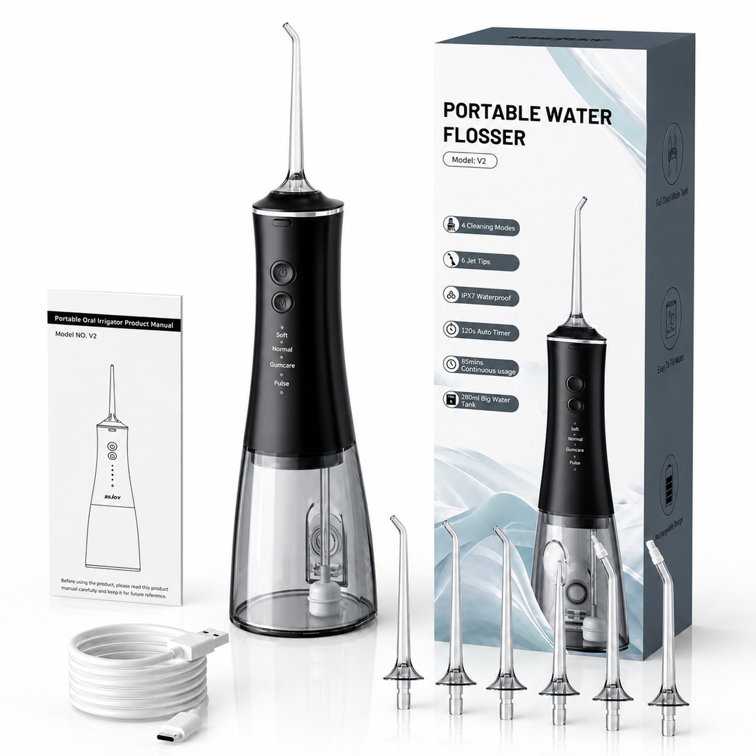 Premium Cordless Water Flosser 280ml Portable Oral Irrigator 4 Modes 6 Tips USB Rechargeable IPX7 Waterproof Dental Cleaner Deep Gum Care Travel Device