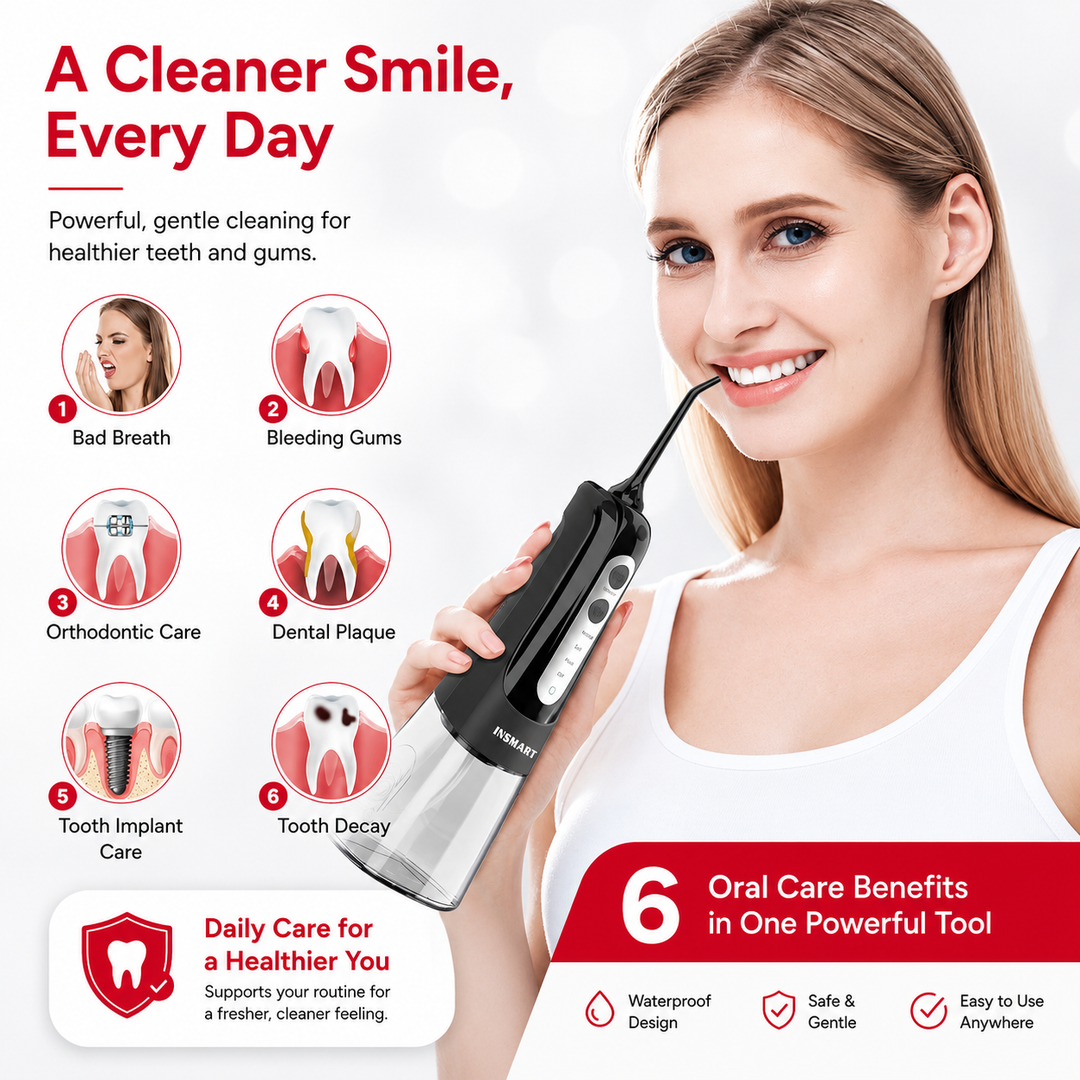 Premium Cordless Water Flosser Portable Oral Irrigator Rechargeable IPX7 Waterproof Teeth Cleaning Device 4 Modes 5 Tips Deep Gum Dental Care Cleaner