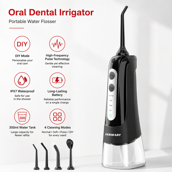 Premium Cordless Water Flosser Portable Oral Irrigator Rechargeable IPX7 Waterproof Teeth Cleaning Device 4 Modes 5 Tips Deep Gum Dental Care Cleaner