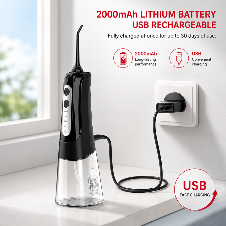 Premium Cordless Water Flosser Portable Oral Irrigator Rechargeable IPX7 Waterproof Teeth Cleaning Device 4 Modes 5 Tips Deep Gum Dental Care Cleaner