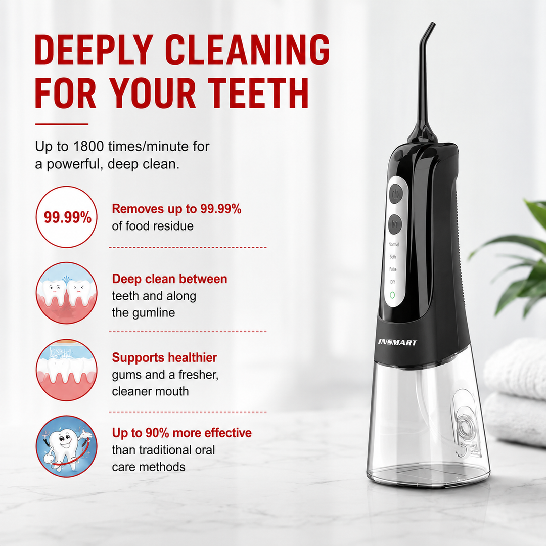 Premium Cordless Water Flosser Portable Oral Irrigator Rechargeable IPX7 Waterproof Teeth Cleaning Device 4 Modes 5 Tips Deep Gum Dental Care Cleaner