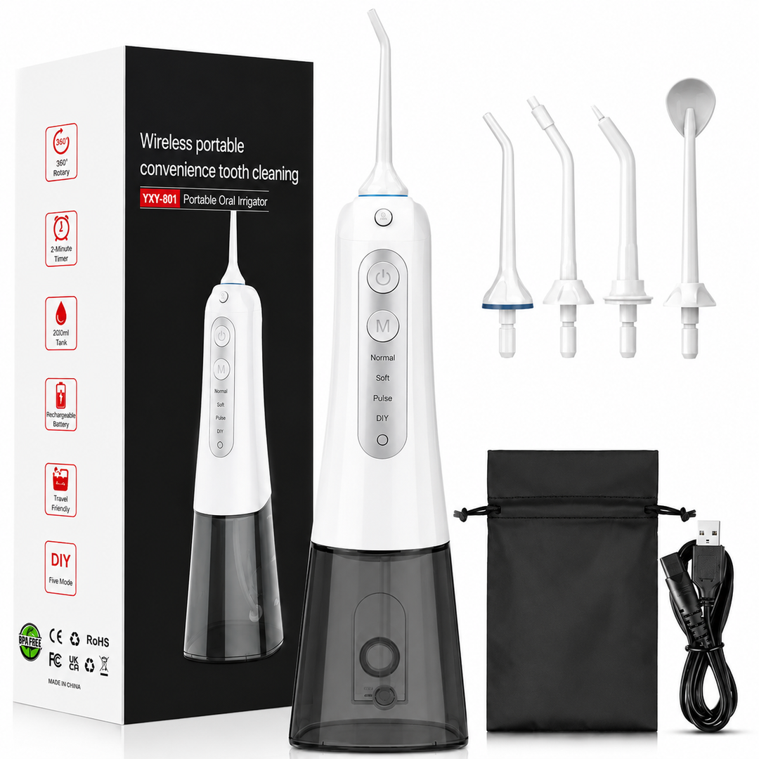 Premium Cordless Water Flosser Portable Oral Irrigator Rechargeable IPX7 Waterproof Teeth Cleaning Device 4 Modes 5 Tips Deep Gum Dental Care Cleaner