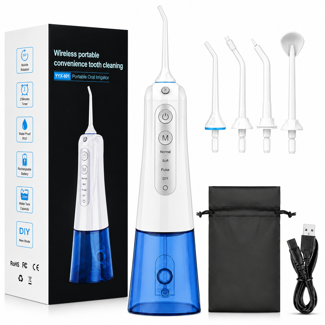 Premium Cordless Water Flosser Portable Oral Irrigator Rechargeable IPX7 Waterproof Teeth Cleaning Device 4 Modes 5 Tips Deep Gum Dental Care Cleaner