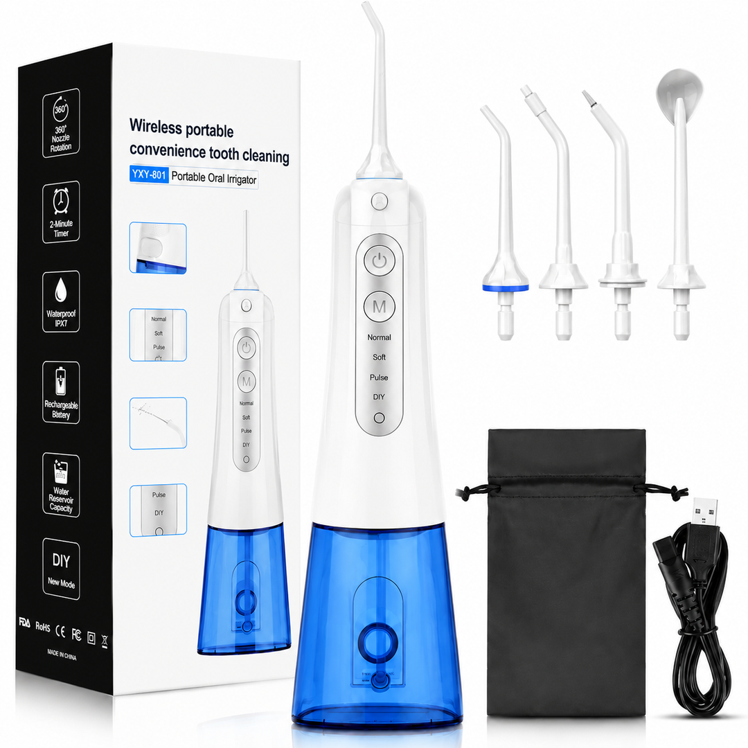Premium Cordless Water Flosser Portable Oral Irrigator Rechargeable IPX7 Waterproof Teeth Cleaning Device 4 Modes 5 Tips Deep Gum Dental Care Cleaner