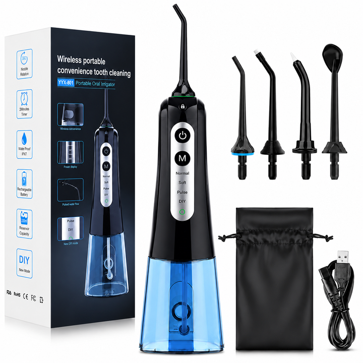 Premium Cordless Water Flosser Portable Oral Irrigator Rechargeable IPX7 Waterproof Teeth Cleaning Device 4 Modes 5 Tips Deep Gum Dental Care Cleaner