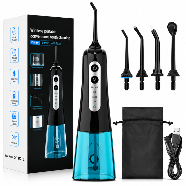 Premium Cordless Water Flosser Portable Oral Irrigator Rechargeable IPX7 Waterproof Teeth Cleaning Device 4 Modes 5 Tips Deep Gum Dental Care Cleaner