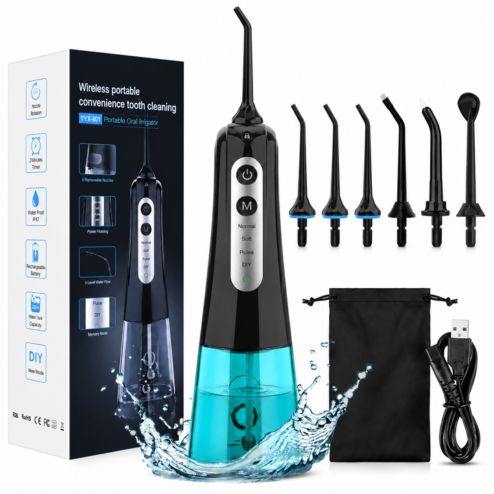 Premium Cordless Water Flosser Portable Oral Irrigator Rechargeable IPX7 Waterproof Teeth Cleaning Device 4 Modes 5 Tips Deep Gum Dental Care Cleaner
