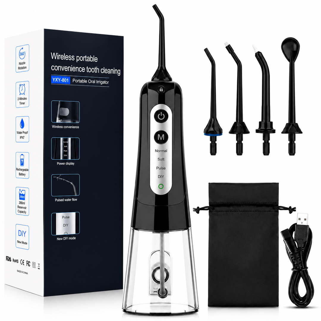 Premium Cordless Water Flosser Portable Oral Irrigator Rechargeable IPX7 Waterproof Teeth Cleaning Device 4 Modes 5 Tips Deep Gum Dental Care Cleaner