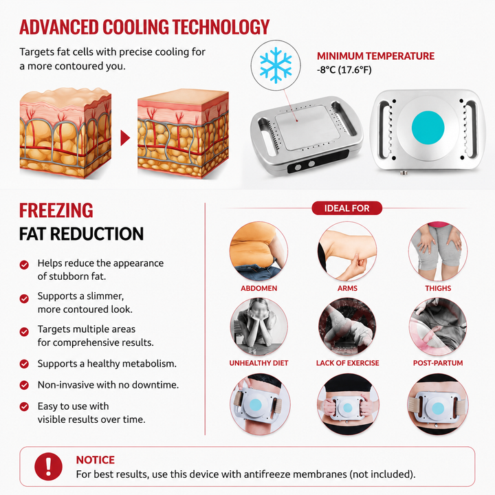 Premium Cryolipolysis Cold Therapy Device Portable Body Sculpting Cooling Massager Non-Invasive Fat Freezing Home Use Adjustable Timer Belt System