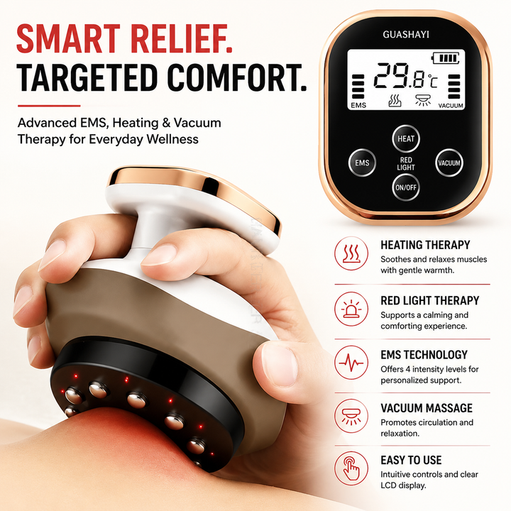 Premium Cupping Massager with LCD Vacuum Suction EMS Anti-Cellulite Heat 35–50°C Magnet Gua Sha Rechargeable Auto 30-Min Off Body Sculpting Device