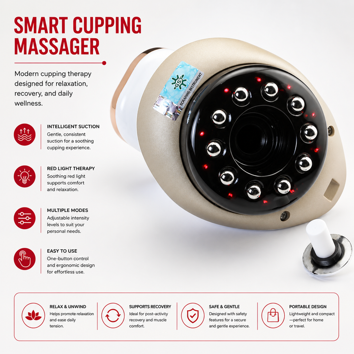Premium Cupping Massager with LCD Vacuum Suction EMS Anti-Cellulite Heat 35–50°C Magnet Gua Sha Rechargeable Auto 30-Min Off Body Sculpting Device