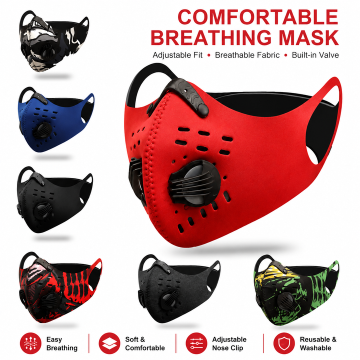 Premium Cycling Face Mask Breathable Nylon Half Face Mask Carbon Filter Adjustable Unisex Outdoor Sports Running Travel Dust Protection Mask