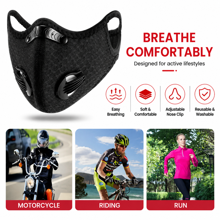 Premium Cycling Face Mask Breathable Nylon Half Face Mask Carbon Filter Adjustable Unisex Outdoor Sports Running Travel Dust Protection Mask