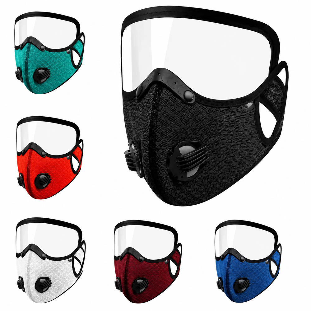 Premium Cycling Face Mask with Goggles Dustproof Breathable Mesh Carbon Filter Detachable Lens Adjustable Fit for Cycling Running Outdoor Sports Travel Use