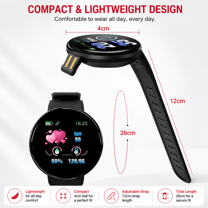 Premium D18 Smart Watch Fitness Tracker 1.3 Inch Touch Display Bluetooth Waterproof Activity Watch Call Message Alerts Heart Rate Sleep Tracking Smart Band
