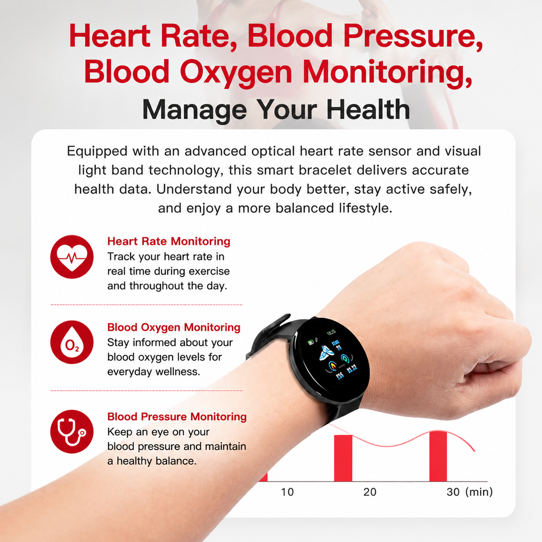 Premium D18 Smart Watch Fitness Tracker 1.3 Inch Touch Display Bluetooth Waterproof Activity Watch Call Message Alerts Heart Rate Sleep Tracking Smart Band