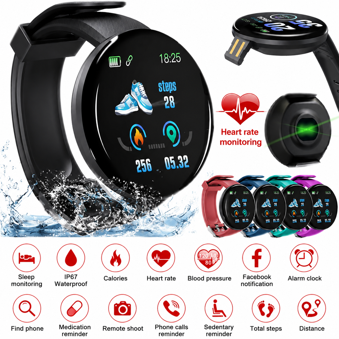 Premium D18 Smart Watch Fitness Tracker 1.3 Inch Touch Display Bluetooth Waterproof Activity Watch Call Message Alerts Heart Rate Sleep Tracking Smart Band