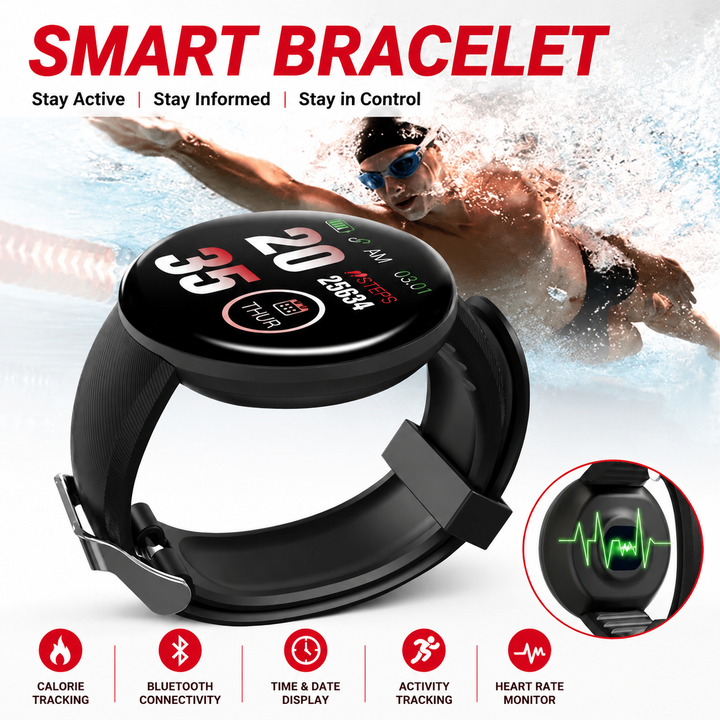Premium D18 Smart Watch Fitness Tracker 1.3 Inch Touch Display Bluetooth Waterproof Activity Watch Call Message Alerts Heart Rate Sleep Tracking Smart Band