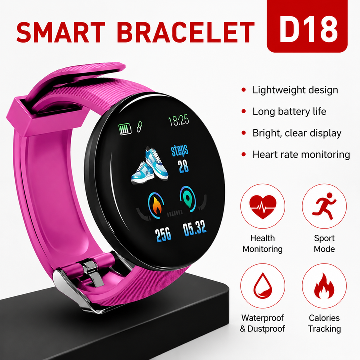 Premium D18 Smart Watch Fitness Tracker 1.3 Inch Touch Display Bluetooth Waterproof Activity Watch Call Message Alerts Heart Rate Sleep Tracking Smart Band