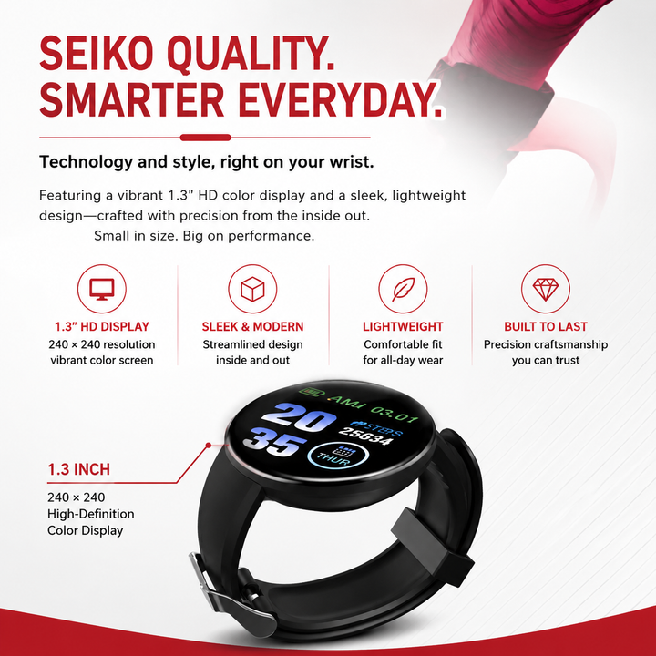 Premium D18 Smart Watch Fitness Tracker Heart Rate Blood Pressure Oxygen Monitor Waterproof Bluetooth Call Message Notifications Android iOS Compatible