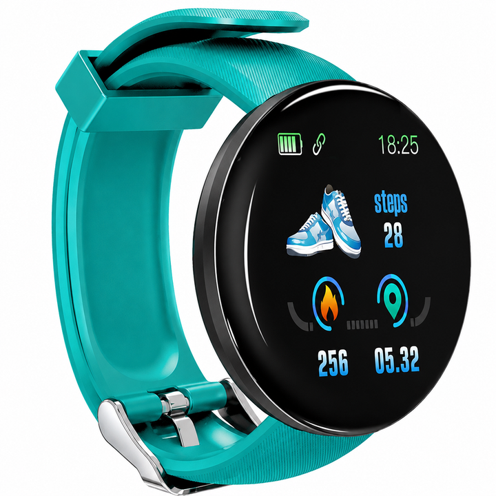 Premium D18 Smart Watch Fitness Tracker Heart Rate Blood Pressure Oxygen Monitor Waterproof Bluetooth Call Message Notifications Android iOS Compatible
