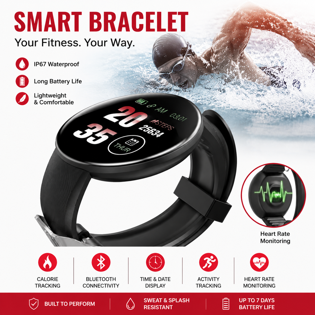 Premium D18 Smart Watch Fitness Tracker Heart Rate Blood Pressure Oxygen Monitor Waterproof Bluetooth Call Message Notifications Android iOS Compatible
