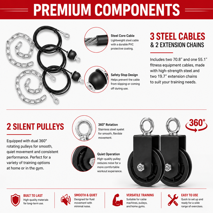Premium DIY Fitness Pulley Cable Machine Set Adjustable Home Gym Cable System Arm Biceps Triceps Back Strength Training Attachment Steel Workout Equipment