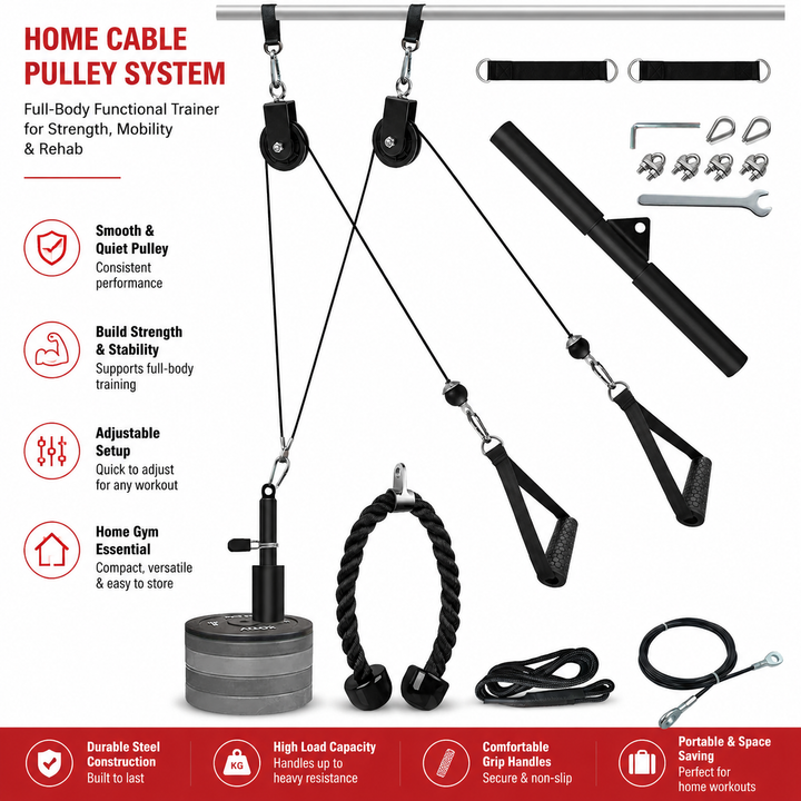 Premium DIY Fitness Pulley Cable Machine Set Adjustable Home Gym Cable System Arm Biceps Triceps Back Strength Training Attachment Steel Workout Equipment
