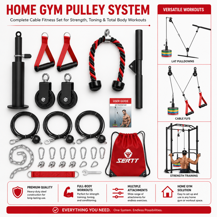 Premium DIY Fitness Pulley Cable Machine Set Adjustable Home Gym Cable System Arm Biceps Triceps Back Strength Training Attachment Steel Workout Equipment
