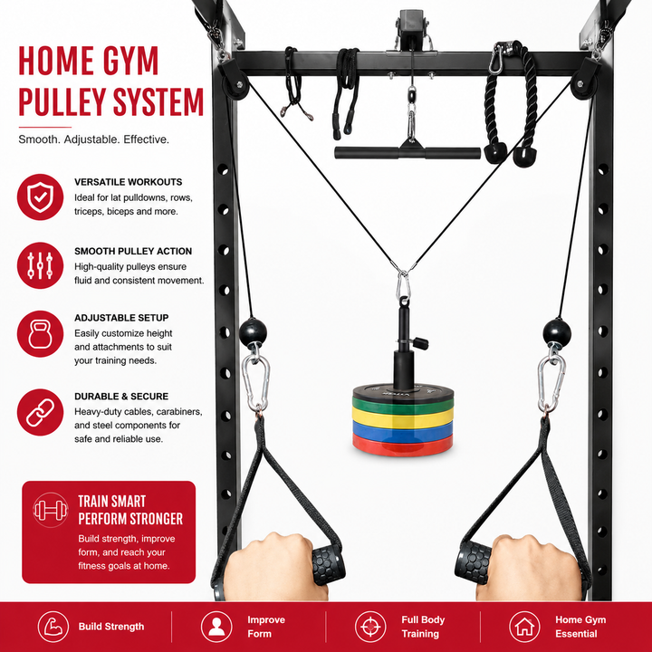 Premium DIY Fitness Pulley Cable Machine Set Adjustable Home Gym Cable System Arm Biceps Triceps Back Strength Training Attachment Steel Workout Equipment