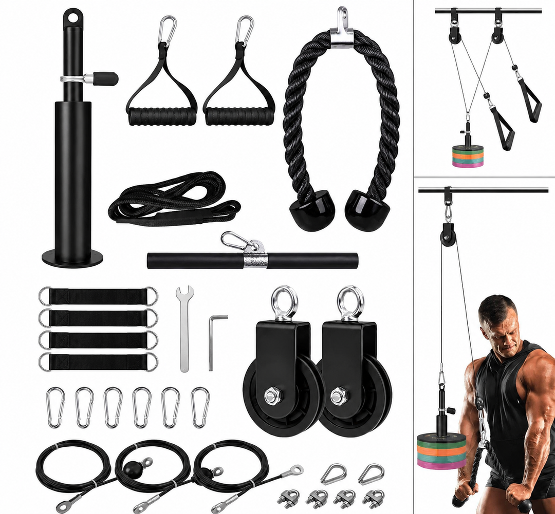Premium DIY Fitness Pulley Cable Machine Set Adjustable Home Gym Cable System Arm Biceps Triceps Back Strength Training Attachment Steel Workout Equipment