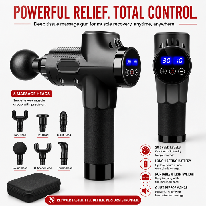 Premium Deep Tissue Massage Gun Percussion Muscle Massager Electric Rechargeable Body Neck Back Fitness Recovery Portable Handheld Massage Device