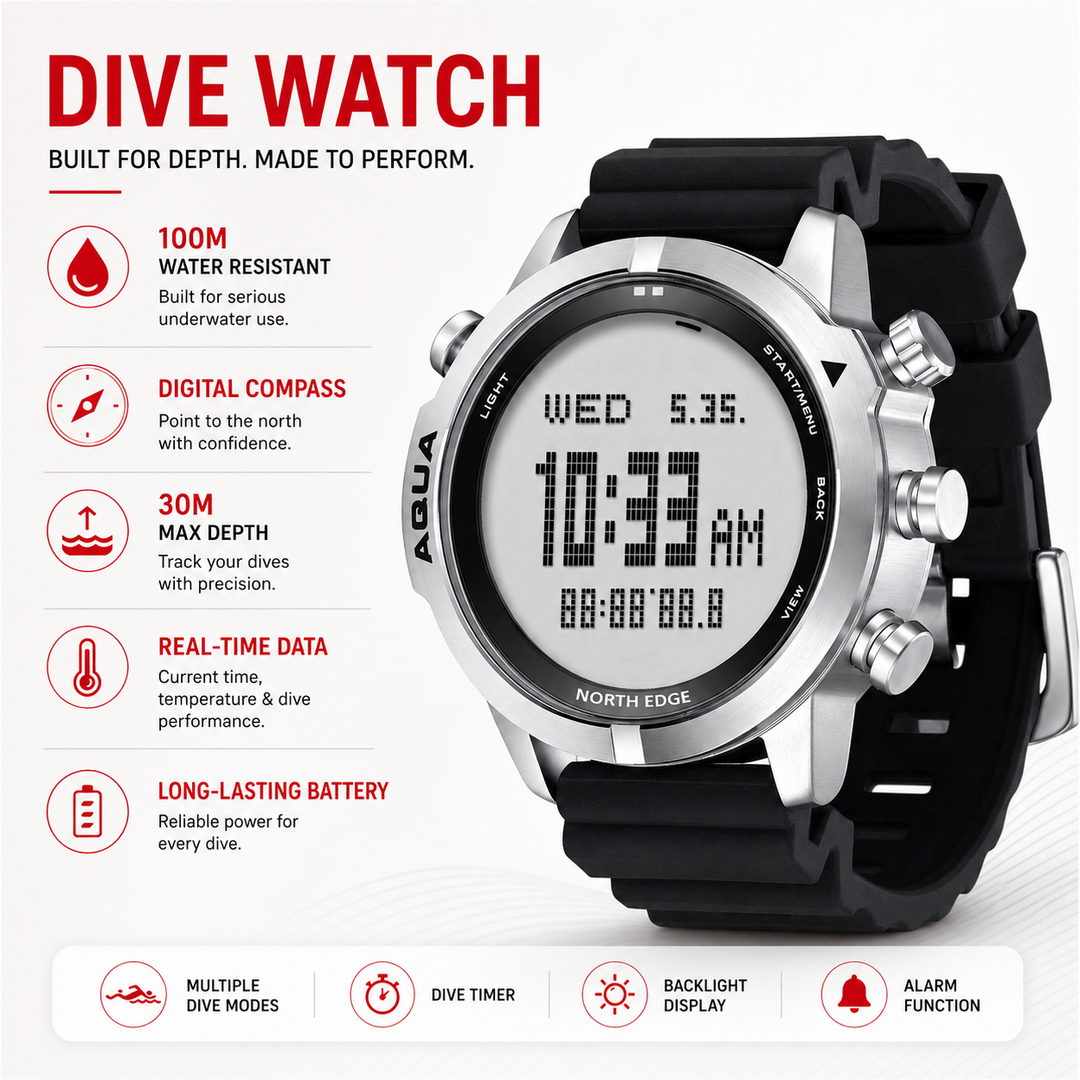 Premium Dive Smart Watch Men 50M Waterproof Altimeter Barometer Compass Free Diving Log Stopwatch Air Pressure Outdoor Adventure Sports Watch