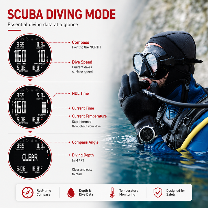 Premium Dive Smart Watch Men 50M Waterproof Altimeter Barometer Compass Free Diving Log Stopwatch Air Pressure Outdoor Adventure Sports Watch