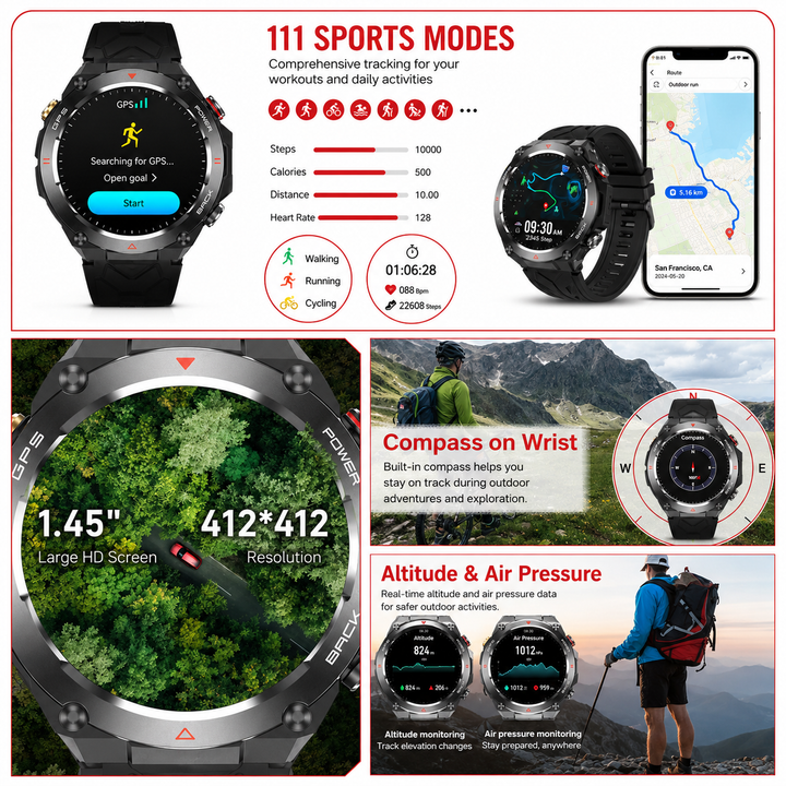 Premium Dive Smart Watch Men 50M Waterproof Altimeter Barometer Compass Free Diving Log Stopwatch Air Pressure Outdoor Adventure Sports Watch