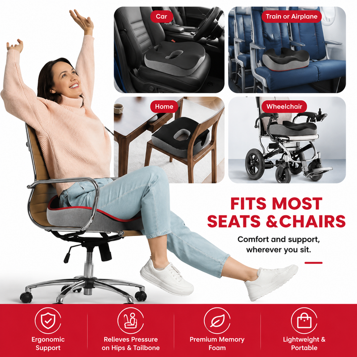 Premium Donut Seat Cushion Memory Foam Ergonomic Chair Pad Non Slip Breathable Portable Office Car Home Travel Sitting Comfort Relief Cushion